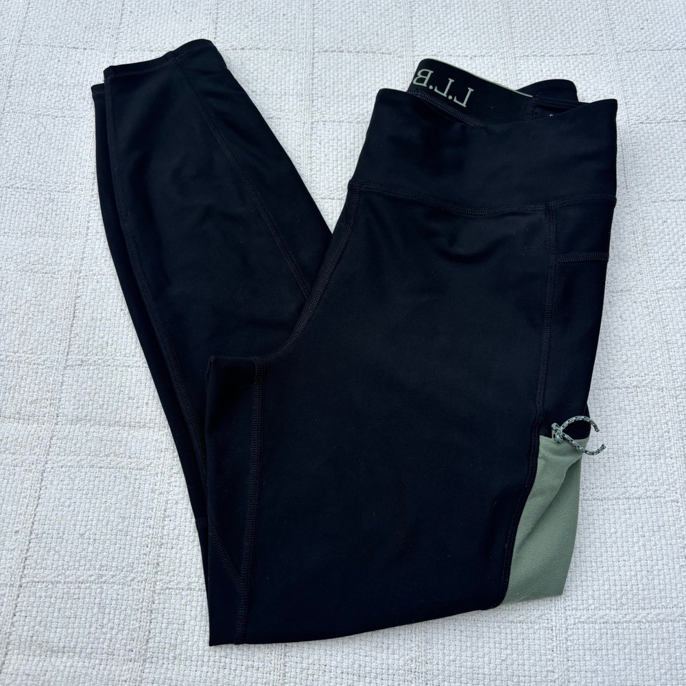 Women's Medium LL Bean Black Green Performance Hiking Gorp Workout Leggings